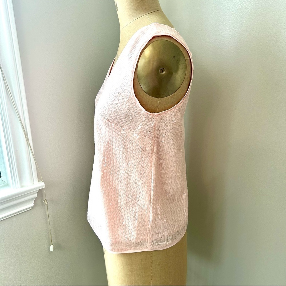 J crew Women’s petal pink all over Sequin V-neck Boxy Tank Sz S NWT - Picture 7 of 12
